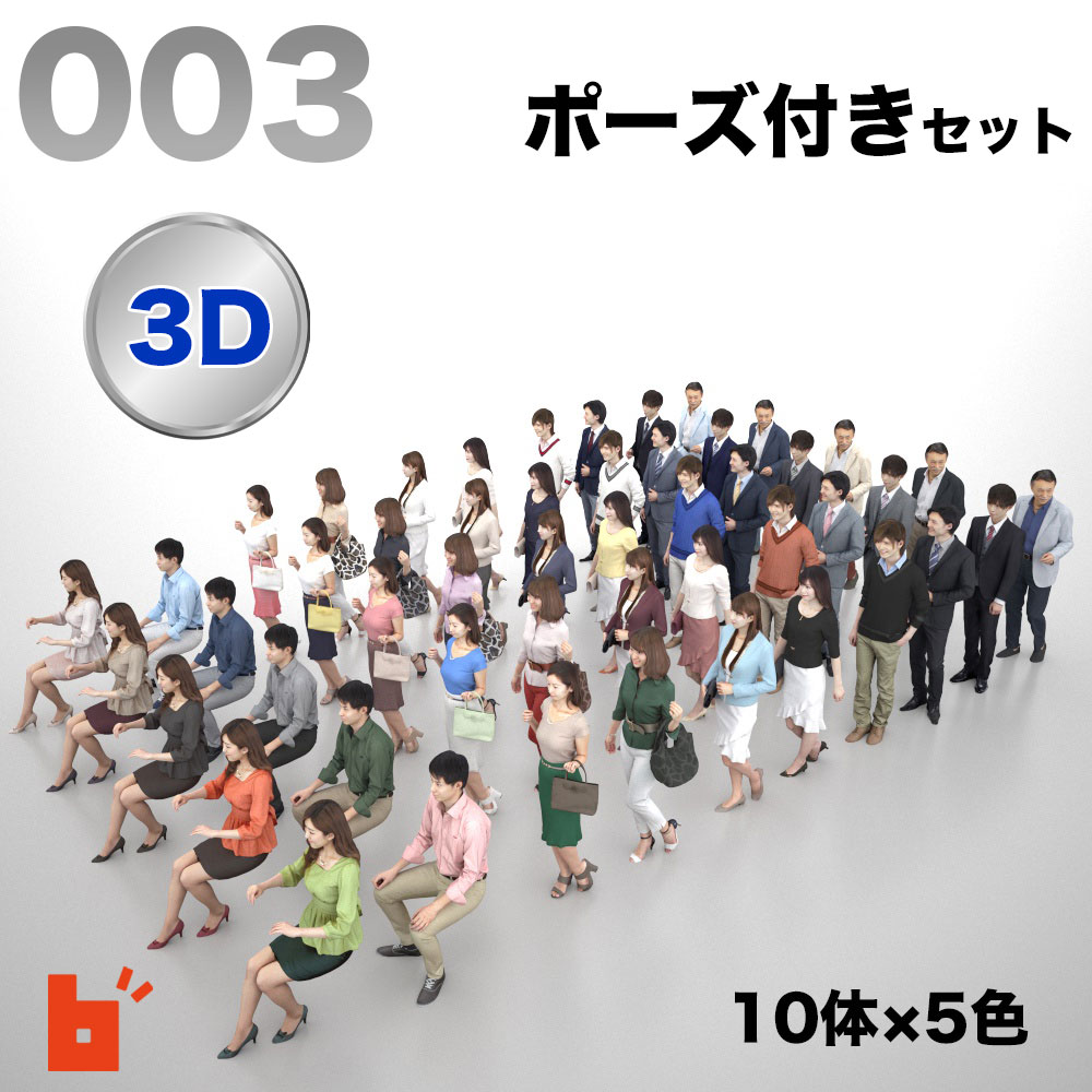 【3D人物】3Dモデルセット・ポーズ付き・POSED-003