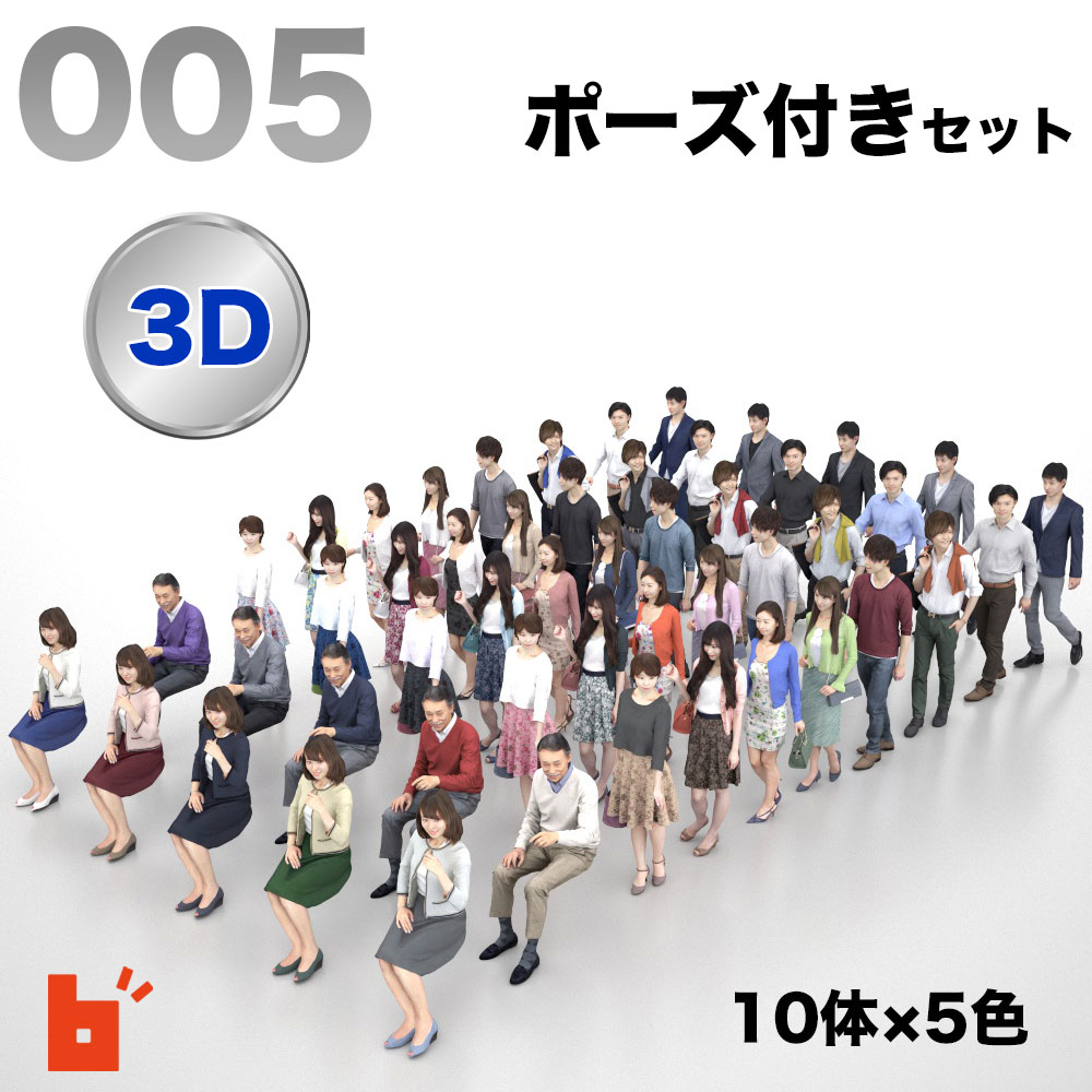 【3D人物】3Dモデルセット・ポーズ付き・POSED-005
